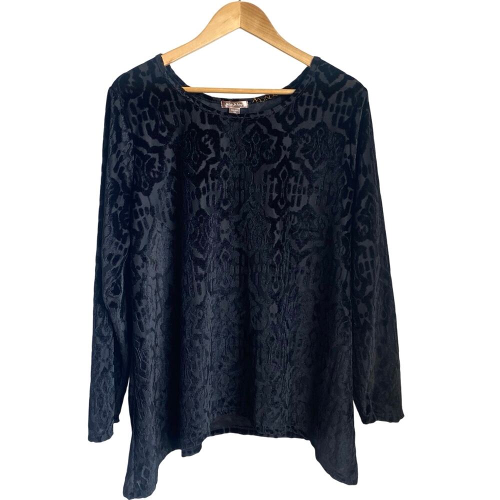 Velvet Burnout Tunic Top Womens XXL White‎ Stag Long Sleeve Witchy Grunge Fairy